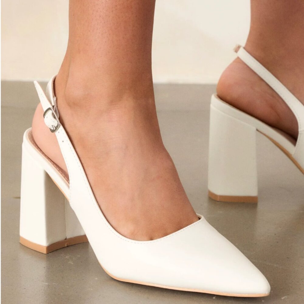 ELEGANT ELEVATION WHITE SLINGBACK HEELS